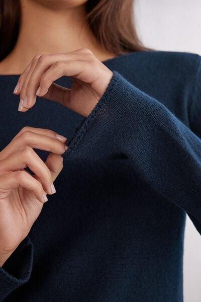 Blue 100% Cashmere Long-Sleeved Top Blouse, Intense Blue, large image number 4