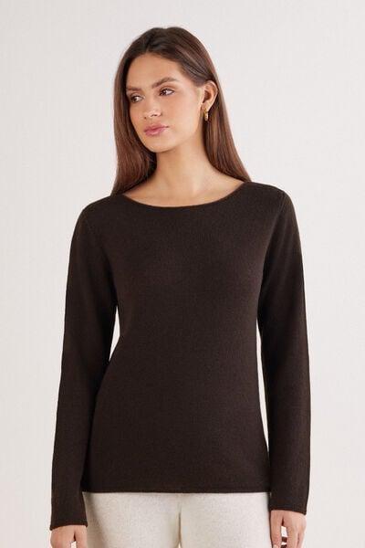 Brown Long-Sleeved 100% Cashmere Top, 5601_174K, large image number 1