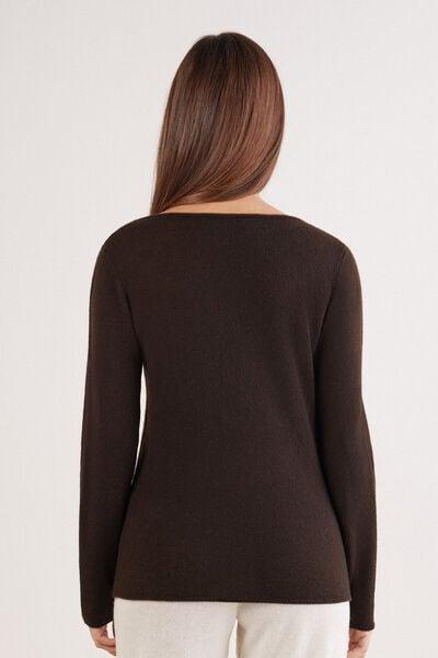 Brown Long-Sleeved 100% Cashmere Top, 5601_174K, large image number 2