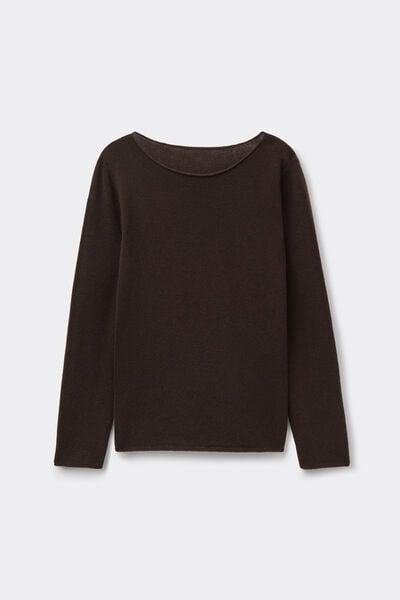 Brown Long-Sleeved 100% Cashmere Top, 5601_174K, large image number 3