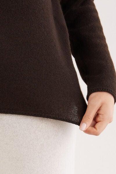 Brown Long-Sleeved 100% Cashmere Top, 5601_174K, large image number 5