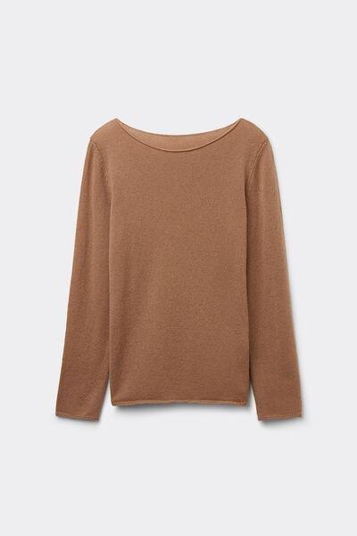 Brown Long-Sleeved Cashmere Blouse, , large image number 2