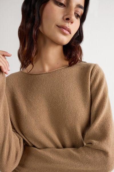 Brown 100% Cashmere Long-Sleeved Top Blouse, Toffee Brown, large image number 5