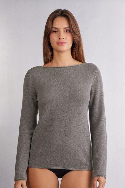 Grey Long-Sleeved Cashmere Blouse, , medium