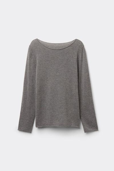 Grey Long-Sleeved Cashmere Blouse, , large image number 2