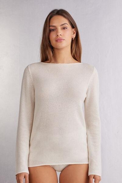 Cream Long-Sleeved Cashmere Blouse, , medium