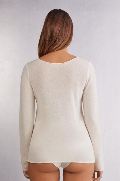 Cream Long-Sleeved Cashmere Blouse, , large image number 3