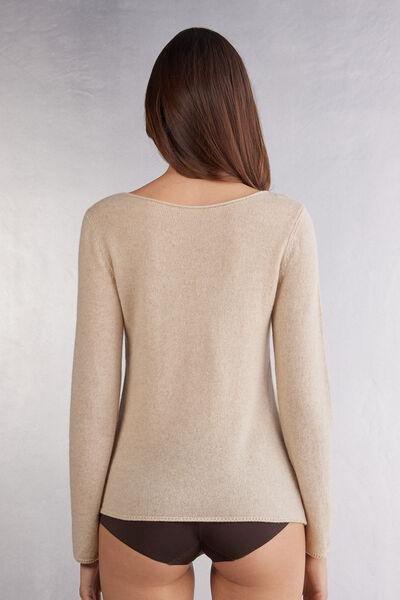 Beige Long-Sleeved Cashmere Blouse, , large image number 3