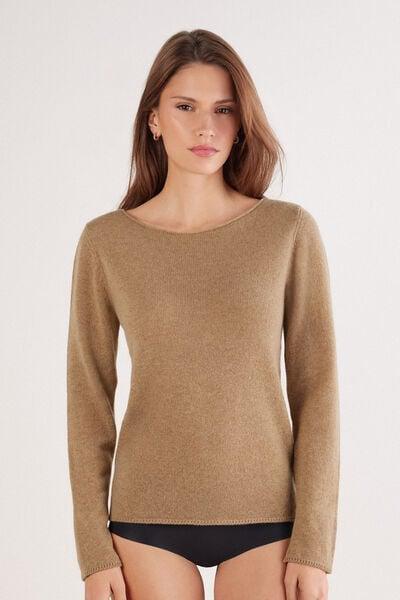 Camel Long-Sleeved 100% Cashmere Top, 5601_982J, large image number 1