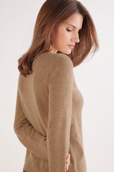 Camel Long-Sleeved 100% Cashmere Top, 5601_982J, large image number 5