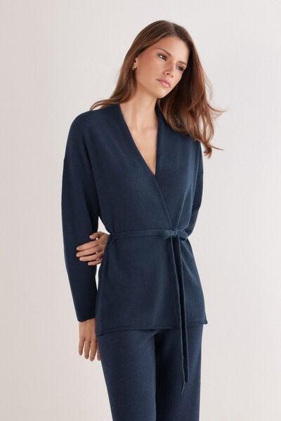 Navy Belted 100% Cashmere Cardigan, Intense Blue, large image number 0