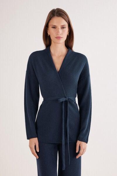 Navy Belted 100% Cashmere Cardigan, Intense Blue, large image number 1