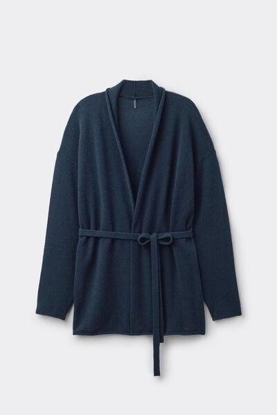 Navy Belted 100% Cashmere Cardigan, Intense Blue, large image number 3