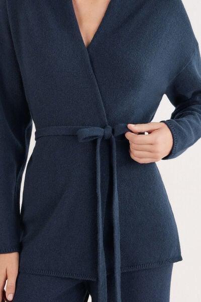 Navy Belted 100% Cashmere Cardigan, Intense Blue, large image number 5