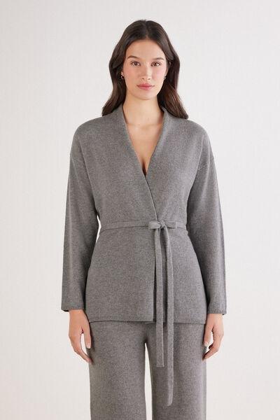 Grey Belted 100% Cashmere Cardigan, 5601_456J, large image number 0