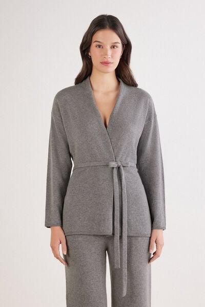 Grey Belted 100% Cashmere Cardigan, 5601_456J, medium