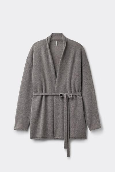 Grey Belted 100% Cashmere Cardigan, 5601_456J, medium