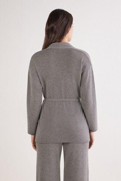 Grey Belted 100% Cashmere Cardigan, 5601_456J, medium