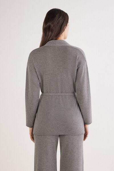Grey Belted 100% Cashmere Cardigan, 5601_456J, large image number 3