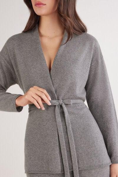 Grey Belted 100% Cashmere Cardigan, 5601_456J, large image number 5
