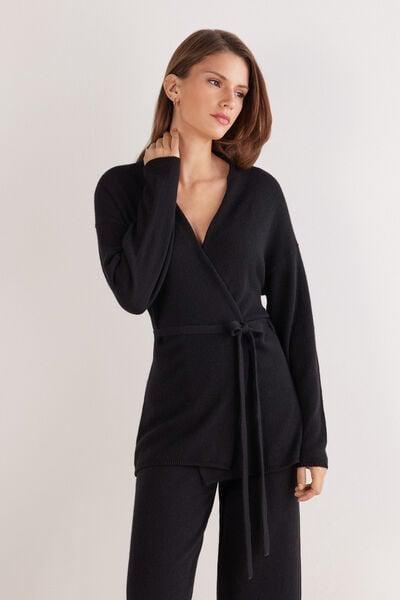Black Belted 100% Cashmere Cardigan, 5601_710J, large image number 0