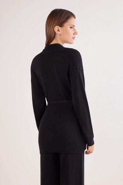 Black Belted 100% Cashmere Cardigan, 5601_710J, large image number 2