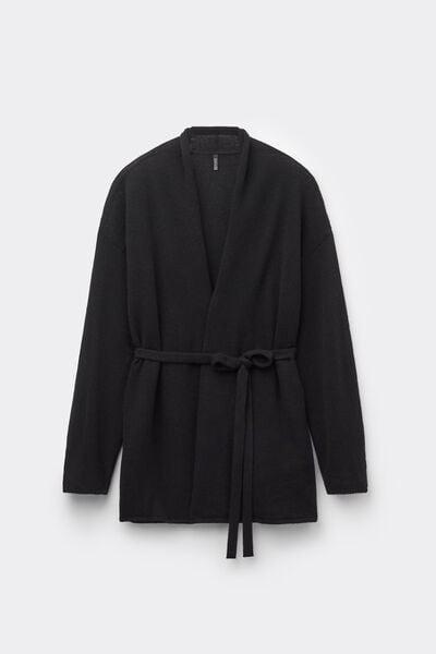 Black Belted 100% Cashmere Cardigan, 5601_710J, large image number 3