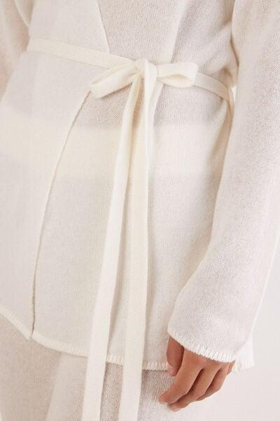 White Belted 100% Cashmere Cardigan, 5601_711J, large image number 5