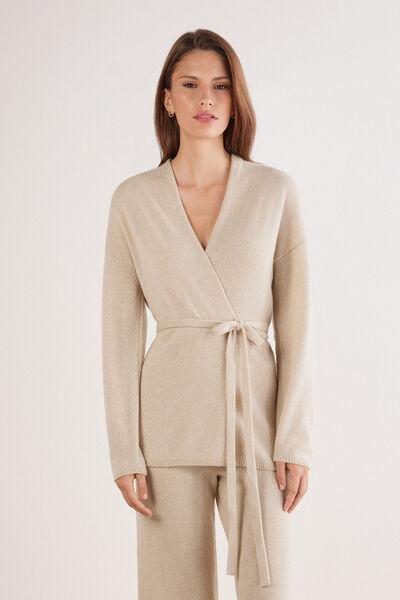 Beige Belted 100% Cashmere Cardigan, 5601_712J, medium
