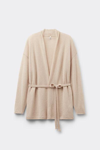 Beige Belted 100% Cashmere Cardigan, 5601_712J, medium