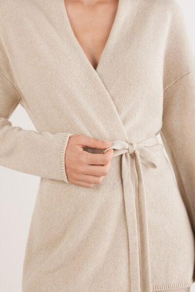 Beige Belted 100% Cashmere Cardigan, 5601_712J, large image number 5
