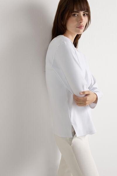 White Long-Sleeved Cotton Top, White, large image number 0