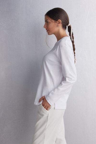 White Long-Sleeved Cotton Top, , large image number 1