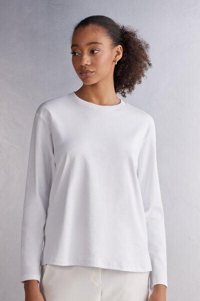 White Long-Sleeved Cotton Top, White, large image number 1
