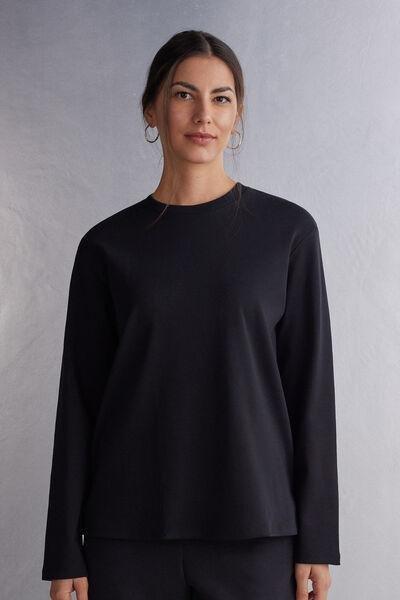 Black Long-Sleeved Cotton Top, , large image number 0