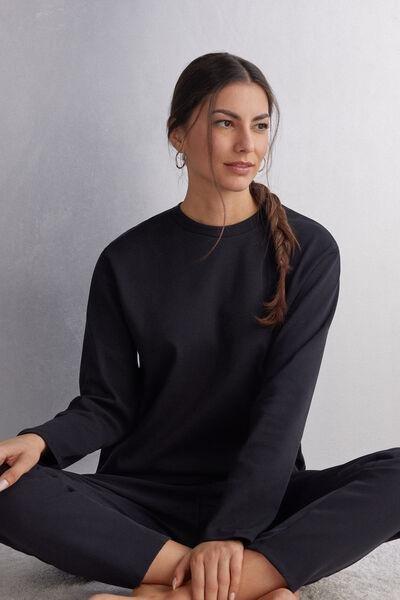 Black Long-Sleeved Cotton Top, , large image number 1