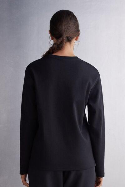 Black Long-Sleeved Cotton Top, Black, large image number 2