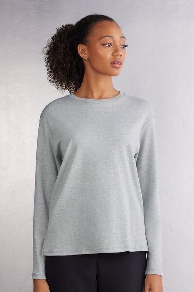 White Long-Sleeved Cotton Top, Light Grey Blend, large image number 0