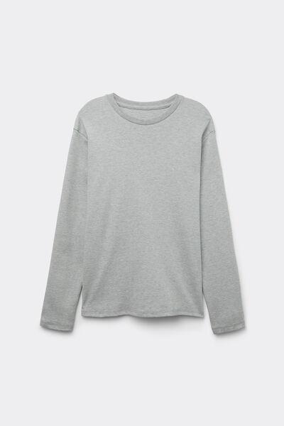 White Long-Sleeved Cotton Top, Light Grey Blend, large image number 2