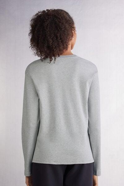 White Long-Sleeved Cotton Top, Light Grey Blend, large image number 3