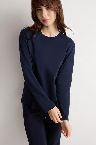 Navy Long-Sleeved Cotton Top, Intense Blue, large image number 0