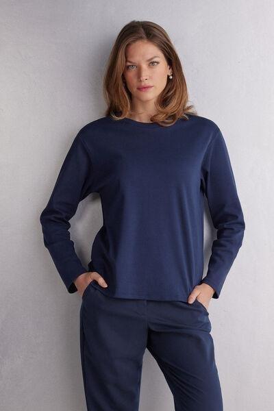 INTENSE BLUE Long-Sleeved Cotton Top, , large image number 1