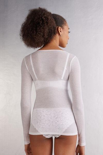 White Long-Sleeved Cashmere Blouse, , large image number 3