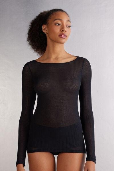 Black Long-Sleeved Blouse, , medium