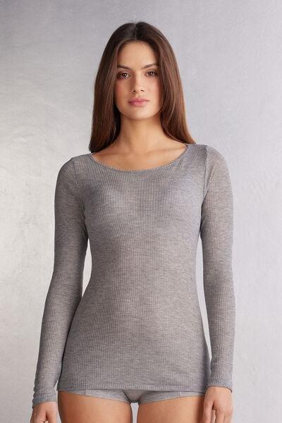 Grey Long-Sleeved Cashmere Blouse, , large image number 0