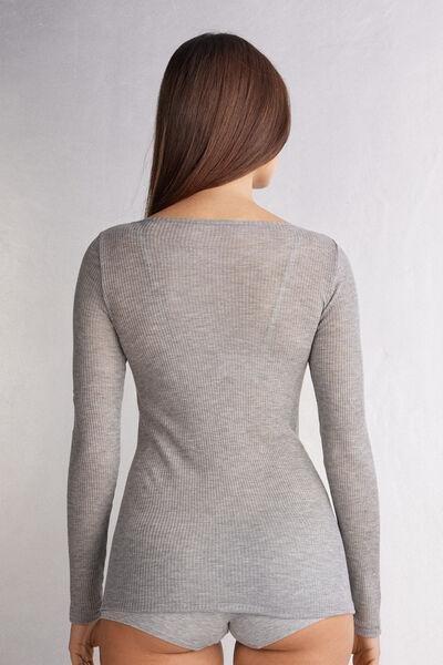 Grey Long-Sleeved Cashmere Blouse, , large image number 3