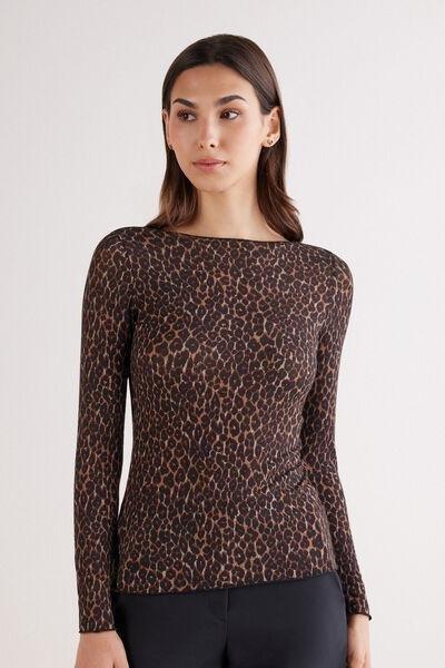 Brown Animal Print Long-Sleeved Top, 5601_944J, large image number 0