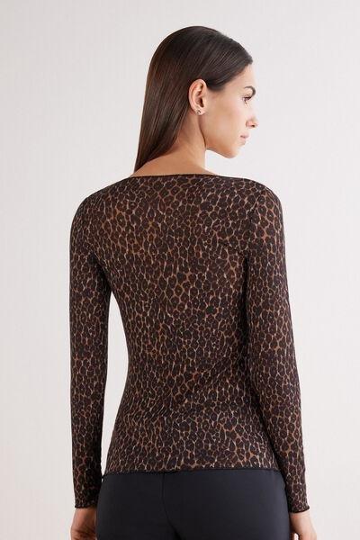 Brown Animal Print Long-Sleeved Top, 5601_944J, large image number 3