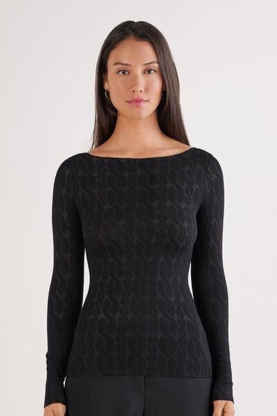 Black Ultralight Longe Sleeve Modal Top, Black, large image number 1