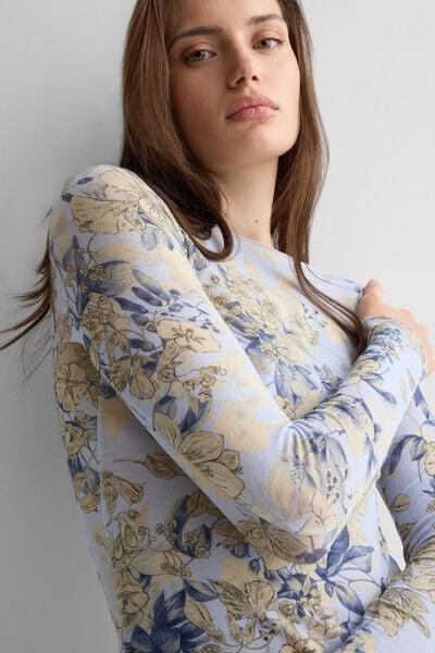 White Printed Long-Sleeved Cashmere Top, 5601_065K, large image number 0